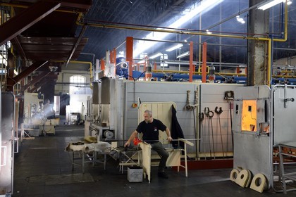 France, Moselle, Saint-Louis-les-Bitche, the Cristallerie Saint-Louis (Saint-Louis crystal glass manufacturer), shaping hot glass