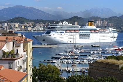 France, Corse du Sud, Ajaccio, the Costa Romantica cruise ship reaching the port