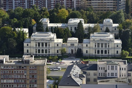 Bosnia and Herzegovina, Sarajevo, the National Museum of Bosnia and Herzegovina on Sniper Alley that designated the main street of Sarajevo during the siege of Sarajevo by Serb Army Republic of Bosnia
