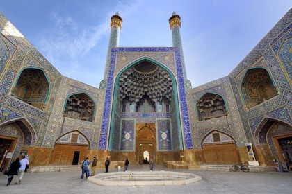 Iran, Isfahan Province, Isfahan, naghsh-i jahan square also known as Imam Khomeiny square, listed as World Heritage by UNESCO, the Shah Mosque also known as Imam Mosque with its monumental entrance