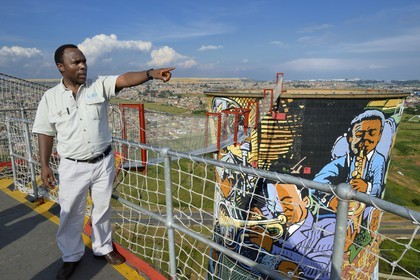South Africa, Gauteng Province, Johannesburg, Orlando Towers overlooking the Orlando area of ​​Soweto, one the two cooling towers from the Orlando Power Station