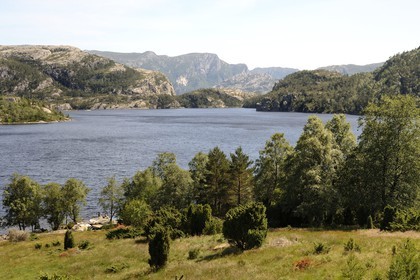 Norway, Rogaland County, around Lysefjord, small lake on the hiking trail leading to Preikestolen Rock