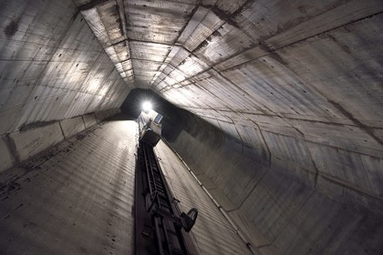 France, between  Calvados and Seine Maritime, the Pont de Normandie (Normandy Bridge), freight elevator inside an inclined foot of the south pylon