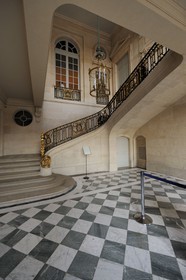 France, Yvelines, Chateau de Versailles, listed as World Heritage by UNESCO, Domaine de Marie Antoinette, the Petit Trianon, the big staircase with its wrought iron banister