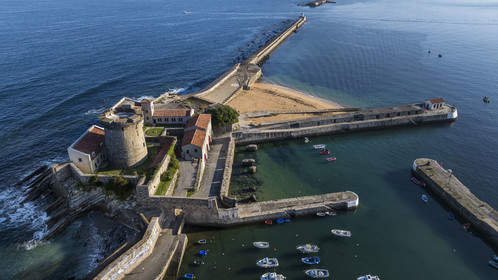 France, Pyrenees Atlantiques, Basque Country coast, Ciboure, the Socoa fort built under Louis XIII, remodeled by Vauban and its small marina in the bay of Saint-Jean-de-Luz (aerial view)