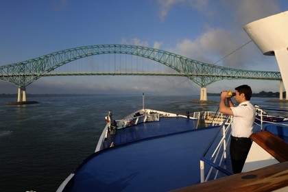 Canada, Quebec Province, bridge over Saint Lawrence River at Trois-Rivieres seen from cruise ship Princess Danae