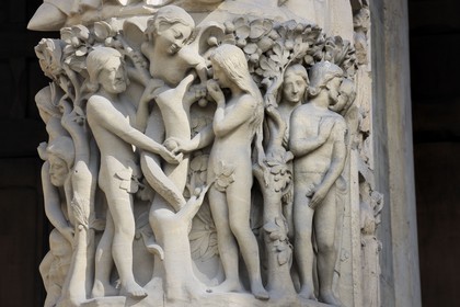 France, Paris, ile de la Cite, Notre-Dame Cathedral, the Portal of the Virgin, took of Genesis with Adam and Eve