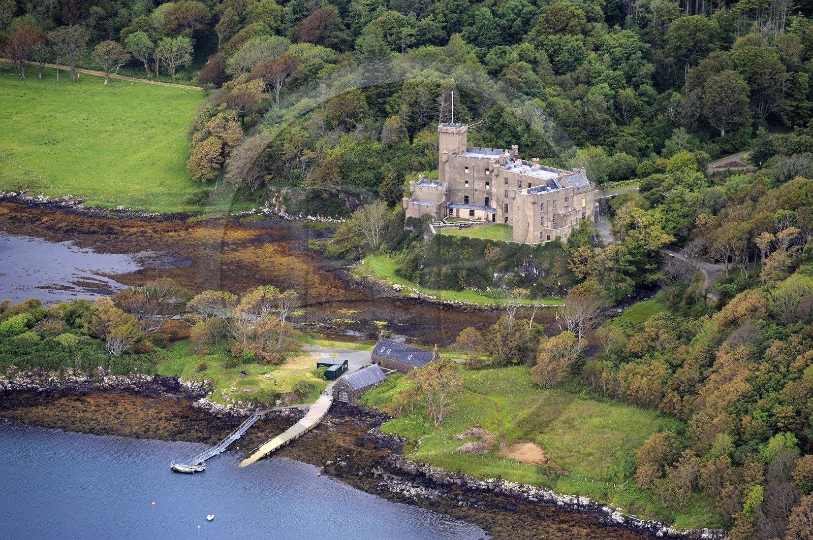 United Kingdom, Scotland, Highland, Inner Hebrides, Isle of Skye, Dunvegan Castle from the MacLeod clan (aerial view)