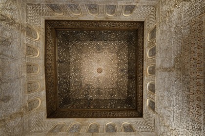 Spain, Andalusia, Granada, Alhambra Nasrid Palace, listed as World Heritage by UNESCO, Comares Palace, ceiling of the Hall of the Ambassadors