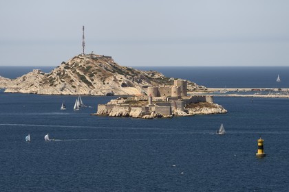 France, Bouches du Rhone, Marseille, Calanques National Park, archipelago of Frioul islands, the Chateau d'If and the Ratonneau island in the background