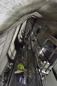 France, between  Calvados and Seine Maritime, the Pont de Normandie (Normandy Bridge), freight elevator inside the summit part of the south pylon