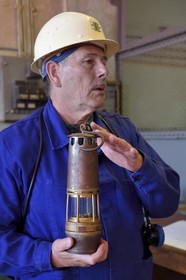 France, Moselle, Petite Rosselle, carreau Wendel museum, miner's building, lamp shop, Davy lamp, apparatus used to check the presence of firedamp or methane in the air before 1970