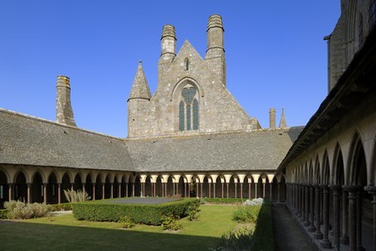 France, Manche, the abbey of Mont Saint Michel, listed as World Heritage by UNESCO, buildings of the Wonder (La Merveille), the cloister