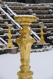 France, Yvelines, snow covered park of the Chateau de Versailles, listed as World Heritage by UNESCO, the Bosquet de la Salle de Bal (Ballroom Grove)