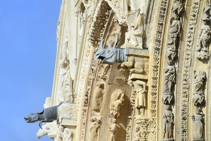 France, Marne, Reims, Notre-Dame de Reims cathedral, listed as World Heritage by UNESCO, western facade, lead and zinc (17th century) gargoyles