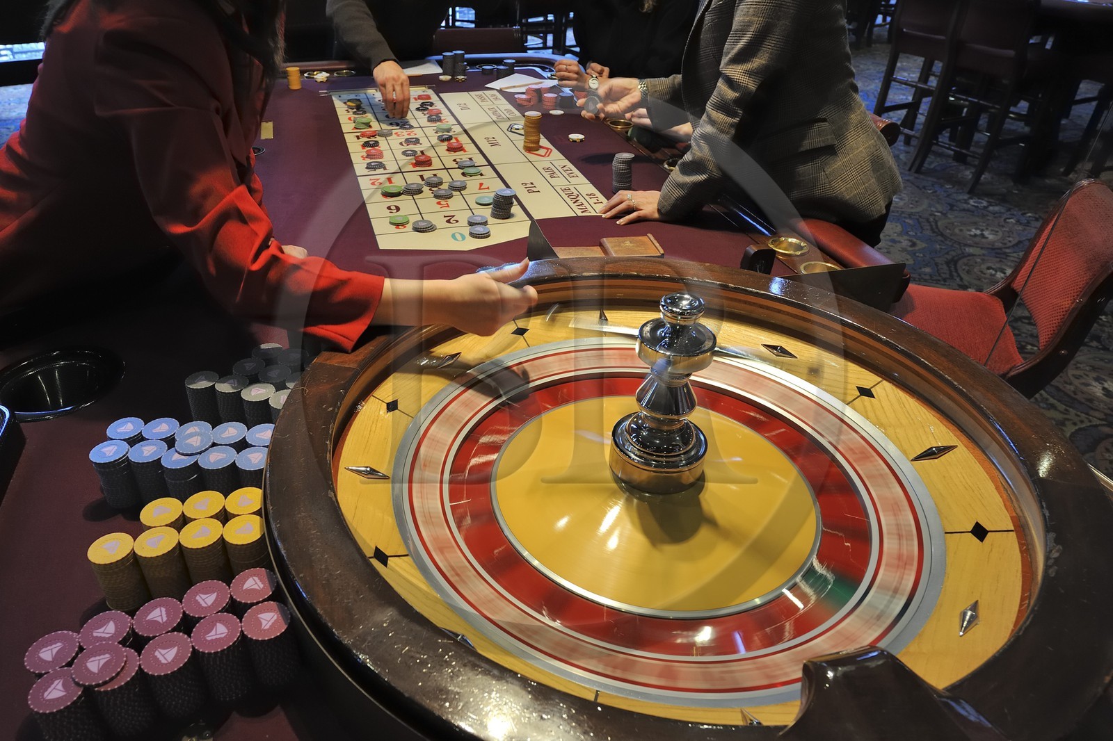 France, Calvados (14), Pays d'Auge, Deauville, le Casino, table de Roulette anglaise
