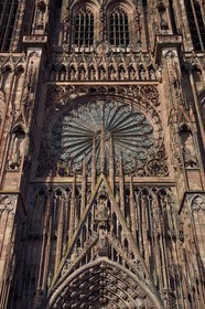 France, Bas Rhin, Strasbourg, old town listed as World Heritage by UNESCO, Notre Dame Cathedral, the western facade with the big Rose Window