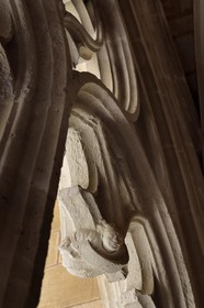 France, Dordogne,  Perigord Noir, Le Buisson de Cadouin, former cistercian abbey church, stage on the Camino de Santiago (Way of St. James) listed as World Heritage by UNESCO, the cloister of the 15th century, quaint figure