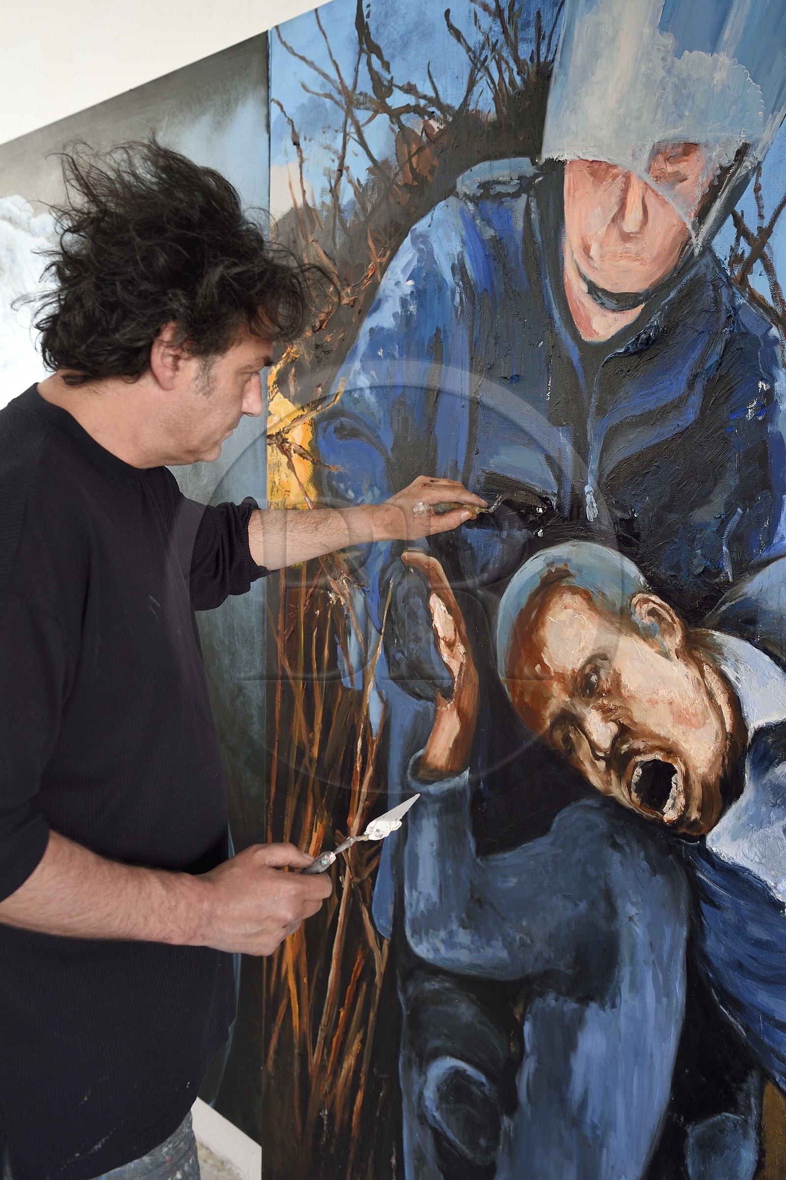 France, Val-de-Marne (94), Yvry-sur-Seine, Atelier de Fred Kleinberg, travail pour l'exposition Odyssée