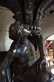 France, Dordogne, White Perigord, Perigueux, Saint Front Cathedral, stop on Route of Santiago de Compostela listed as World Heritage by UNESCO, detail of the pulpit of the 17th century supported by Hercules