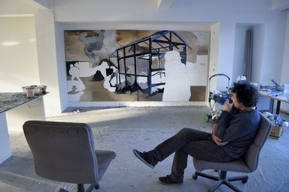 France, Val-de-Marne (94), Yvry-sur-Seine, Atelier de Fred Kleinberg, travail pour l'exposition Odyssée