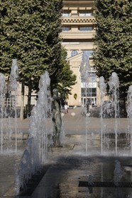 France, Herault, Montpellier, Antigone District by the architect Ricardo Bofill, the fountain of the place du Nombre d'Or