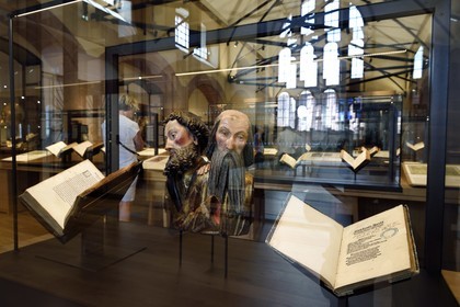 France, Bas Rhin, Selestat, the Humanist Library refitted by architect Rudy Ricciotti, coming at the beginning from the personal library of Beatus Rhenanus (1485-1547), bust of two apostles  (16th century)