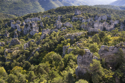 France, Aveyron, Causses and the Cevennes, cultural landscape of Mediterranean agro-pastoralism, listed as World heritage by UNESCO, Causse Noir, La Roque Sainte Marguerite, chaos of Montpellier-le-Vieux, the Cité de Pierres (City of Stones)