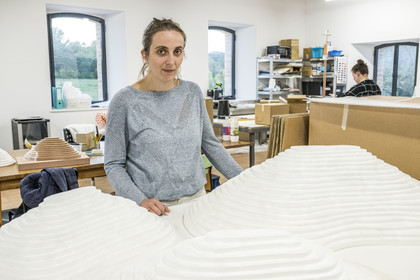 France, Gard, Bagard, Atelier Sericyne, production of exceptional and non-woven silk for the creation of decorative and lifestyle objects in silk, the founder Clara Hardy