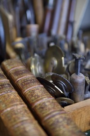 France, Dordogne, White Perigord, Perigueux, Christophe and Nathalie Legrand art bindery, foil and cardboard workshop
