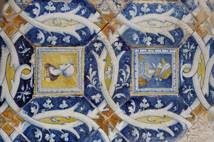 France, Indre et Loire, Chateau de Chenonceau of Renaissance style built between 1513 and 1522, floor tiles of the guardroom