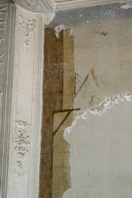 France, Bouches du Rhone, Aix en Provence, Bastide du Jas de Bouffan, former home of Paul Cezanne from 1859 to 1899, fragments of a painting attributed to Paul Cezanne and called by its discoverers L'Entrée du Port, discovered in August 2023 during renovation work on the grand salon