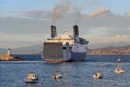 France, Haute Corse, Balagne, L'Ile Rousse, departure of the SNCM ferry of the port