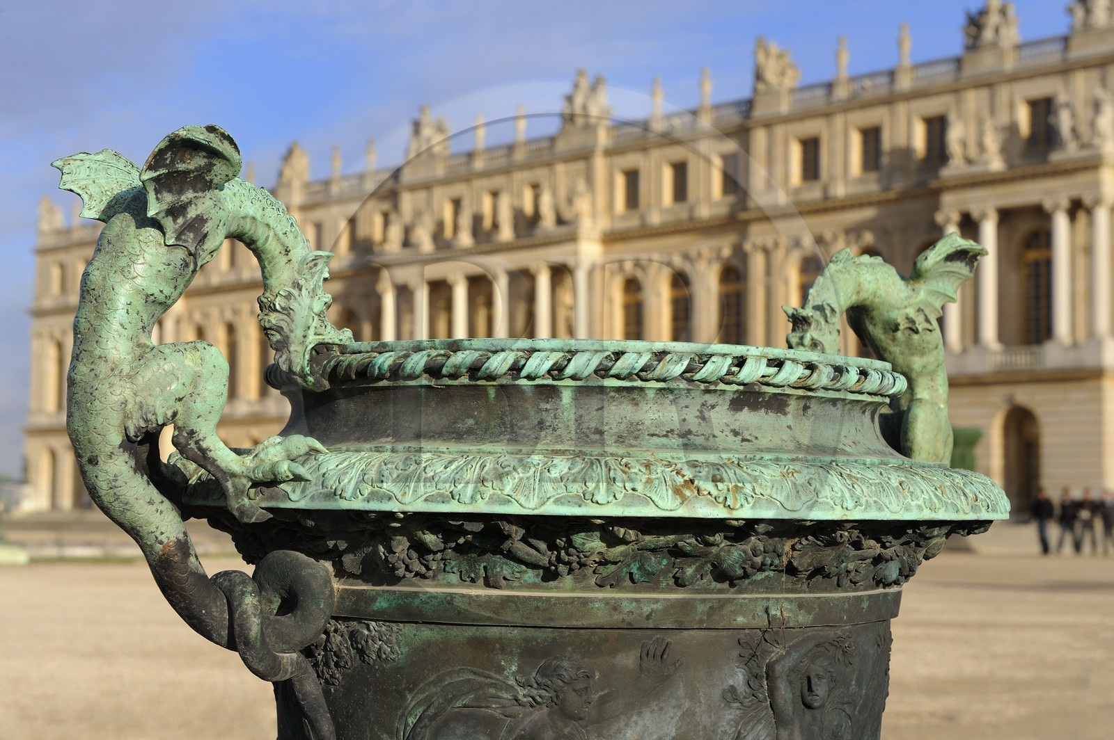 France, Yvelines, Chateau de Versailles, listed as World Heritage by UNESCO, one of the bronze vases surrounding the castle
