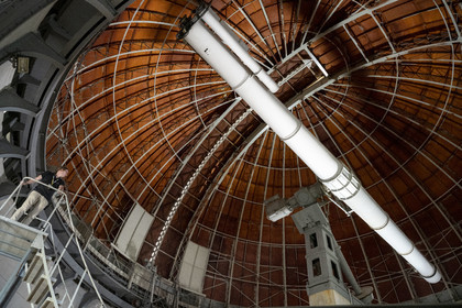 France, Alpes-Maritimes, Nice, Mont Gros, the observatory designed by the architect Charles Garnier, the Bischoffsheim dome was made by the engineer Gustave Eiffel, the astronomical telescope fitted to the Grand Equatorial, 18 meters long, with a lens 76 cm in diameter