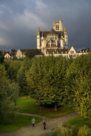 France, Yonne (89), Auxerre, la cathédrale Saint-Etienne et le parc de Roscoff au premier plan