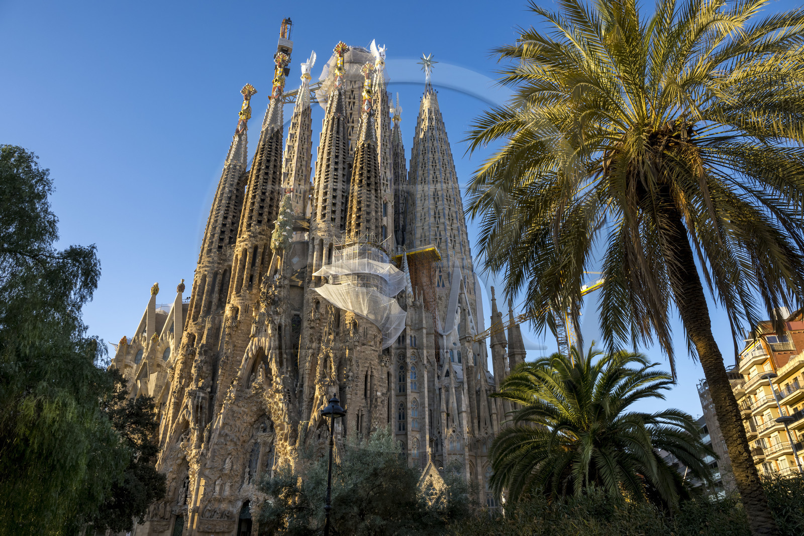 Espagne, Catalogne, Barcelone, quartier de l'Eixample, basilique de la Sagrada Familia de l'architecte du modernisme catalan Antoni Gaudi classée Patrimoine Mondial de l'UNESCO, façade de la Nativité