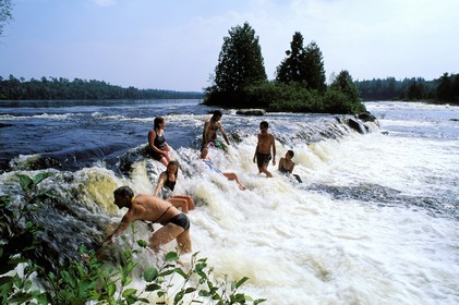 Canada, Quebec Province, La Verendrye Wildlife Reserve, the Ottawa River, relaxing in the waterfall