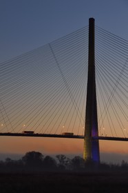 France, between  Calvados and Seine Maritime, the Pont de Normandie (Normandy Bridge) at dawn, it spans the Seine to connect the towns of Honfleur and Le Havre