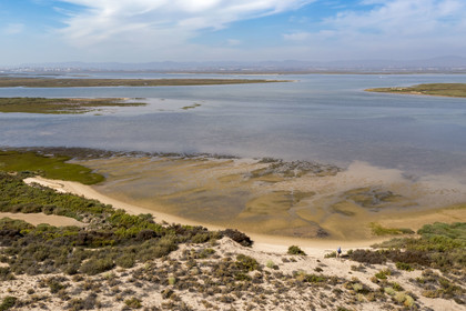 Portugal, Algarve, Parc naturel de la Ria Formosa, Faro, Ile de Barreta ou Deserta (Ilha da Barretta ou Deserta)(vue aérienne)