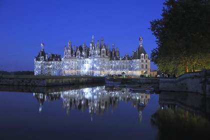 France, Loir et Cher, Loire Valley listed as World Heritage by UNESCO, Chateau de Chambord by night, son et lumiere