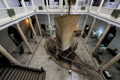 Tanzania, Zanzibar Archipelago, Unguja island (Zanzibar), Stone Town, listed as World Heritage by UNESCO, Beit El-Ajaib or House of Wonders is the site of the Zanzibar National Museum of History &Culture, a dhow (traditional Arab sailing vessel)
