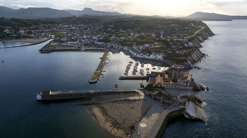 France, Pyrenees Atlantiques, Basque Country coast, Ciboure, the Socoa fort built under Louis XIII, remodeled by Vauban and its small marina in the bay of Saint-Jean-de-Luz (aerial view)