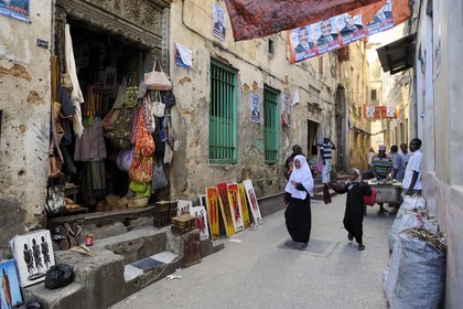 Tanzania, Zanzibar Archipelago, Unguja island (Zanzibar), Stone Town, listed as World Heritage by UNESCO, an alley in the old city in the Shangani neighborhood