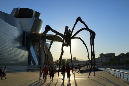 Spain, Basque Country Region, Vizcaya Province, Bilbao, the Guggenheim Museum designed by Frank Gehry and the spider shaped sculpture by Louise Bourgeois entitled Maman (Mum)