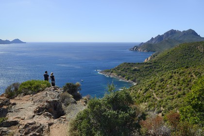 France, Corse du Sud, Golfe de Porto, listed as World Heritage by UNESCO, in the background the Capo Rosso on the left and the Capo Senino on the right
