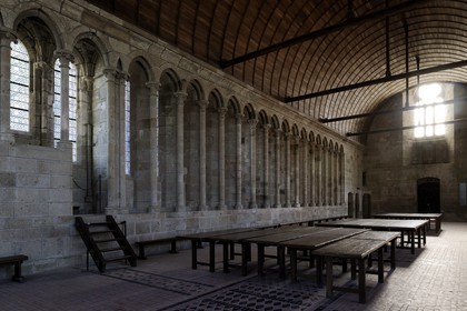 France, Manche (50), l'abbaye du Mont-Saint-Michel, classé Patrimoine Mondial de l'UNESCO, la Merveille, le réfectoire des moines