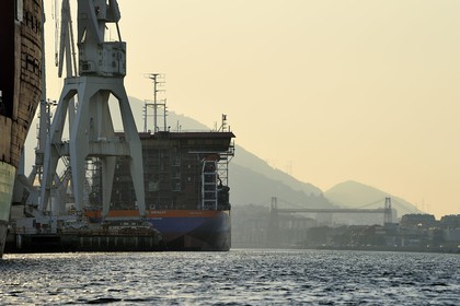 Spain, Basque Country, Biscay Province, Sestao, industrial port of Bilbao on the river Nervion centered on shipbuilding and also the iron and steel industry, Shipyard facilities Construcciones Navales del Norte (La Naval de Sestao)