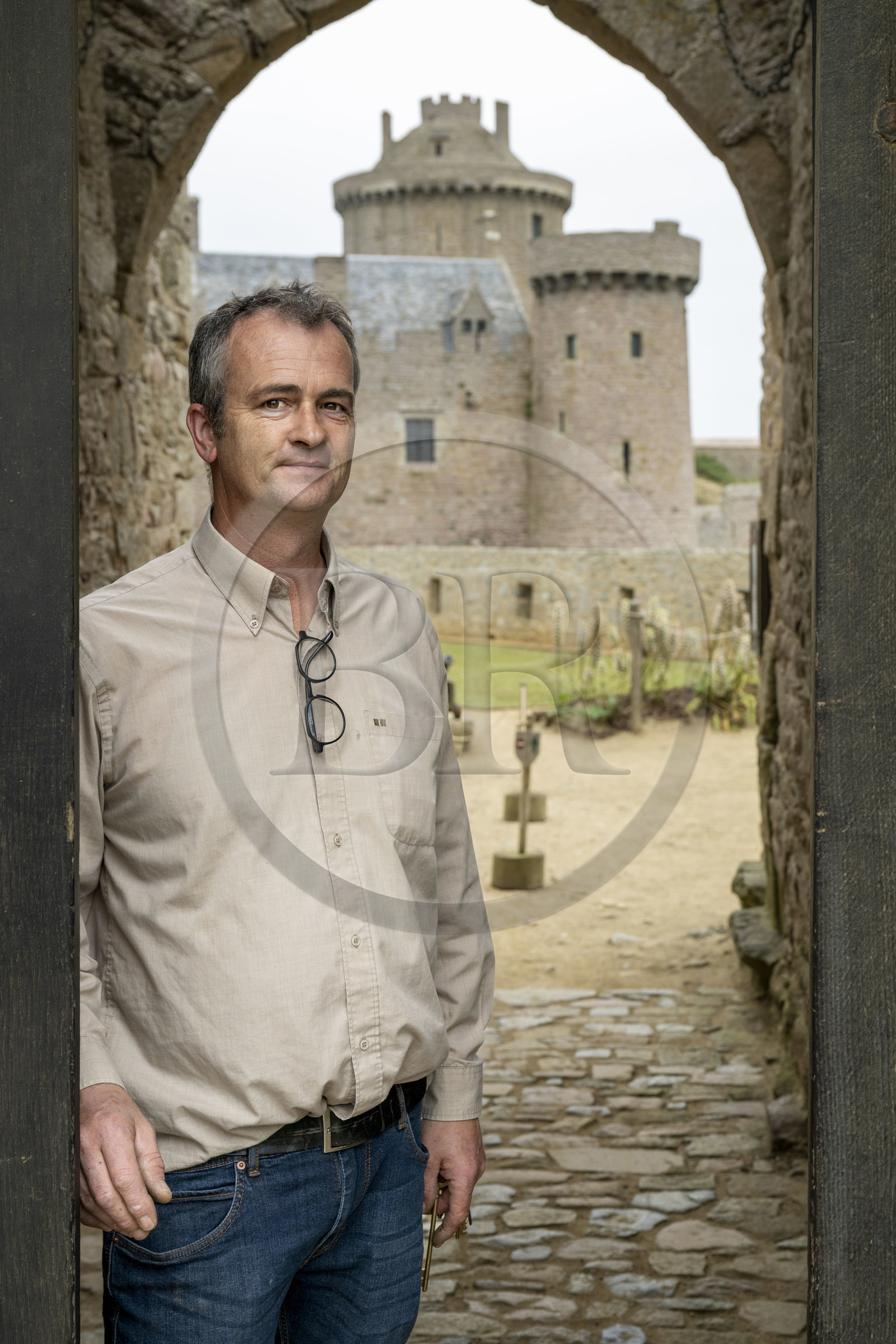 France, Cotes d'Armor, Grand Site de France Cap d'Erquy – Cap Frehel, Plevenon, 15th century La Latte Fort or Roche Goyon castle, the Governor's house, the owner Isabelle Jouon-des-Longrais