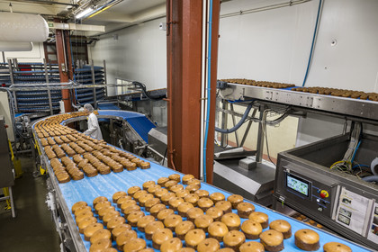France, Cote d'Or, Dijon, the gingerbread factory of the Mulot et Petitjean house, oven removal, glazing and air drying for the nonnettes, the flagship product